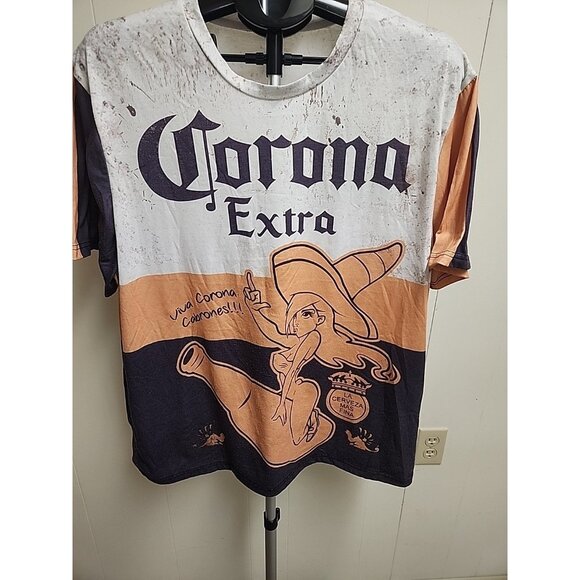 Official Corona Extra Bottle Label Print T Shirt All Over Print Two Sided Men XL - Picture 2 of 6